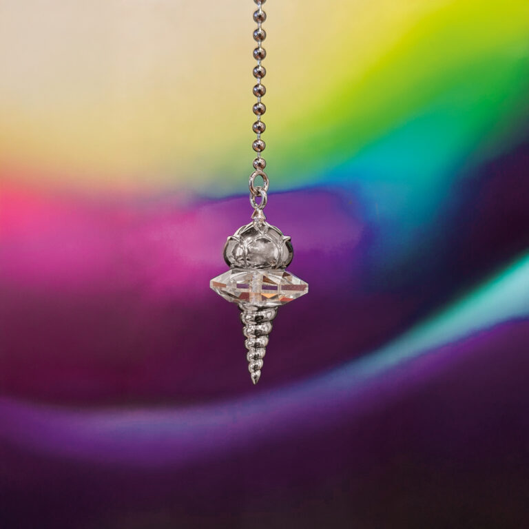 Pendule de radiesthésie Lotus en argent massif & cristal de roche